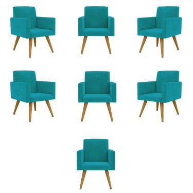Imagem de Kit 07 Cadeiras Poltronas Decorativa - Escritório - Recepção Cor:azul-turquesa