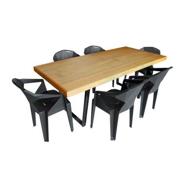 Imagem de Conjunto Mesa Industrial Lanna 2,00 Ferragem Preta Com 6 Cadeiras New Alegra Preta Preto