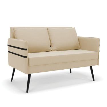 Imagem de Namoradeira 02 Lugares Mari Suede Pés Palito De Ferro Bege