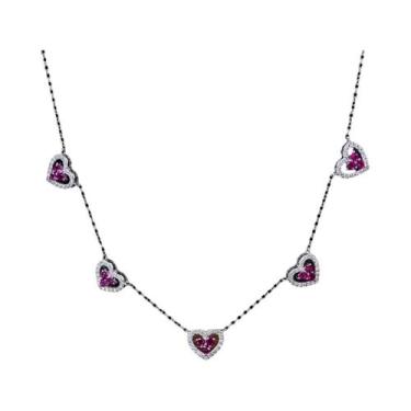 Imagem de Colar Feminino De Luxo Em Prata S925 Com 5 Corações Vazados E Zircônia