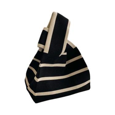Imagem de Bolsa De Ombro Casual Feminina Artesanal De Tricô Com Listras Largas R