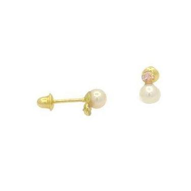 Imagem de Brinco em Ouro 18k com Pérola e Zircônias Baby - Par - Justino Ribas, 