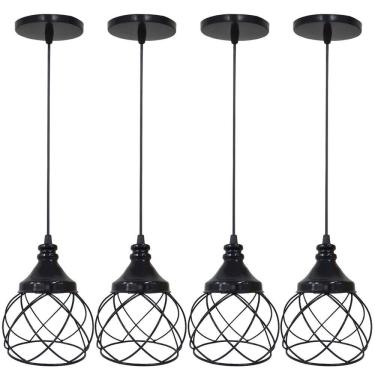 Imagem de 4 Pendentes Aramado E s f e r a B a l o n ê Lustre Luminária Teto Regulável Sala Cozinha Industrial Agp
