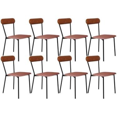 Imagem de Kit 08 Cadeiras Estofada Para Sala de Jantar Liora Preto C01 Linho Ros