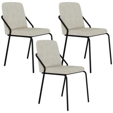 Imagem de Kit 03 Cadeiras Estofada Para Sala de Jantar Loft Preto C01 Bouclê Van