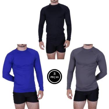Imagem de Kit 3 Camisa Térmica Proteção Solar UV 50+ Masculina - c2 BLUSA UV AZU