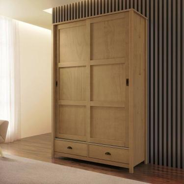 Imagem de Guarda-roupa 2 Portas de Correr 100% Madeira Maciça Topázio Freijó