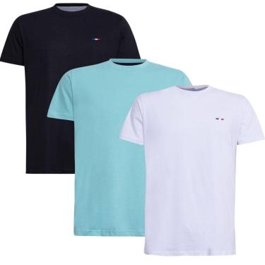 Imagem de Kit Camiseta Industrie Básica Bordada França Clássico  Algodão Premium Masculina 3 peças Cores-Masculino