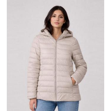 Imagem de Jaqueta Puffer Feminina Com Capuz Sea Surf Bege, M, Bege