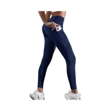 Imagem de Leggings De Cintura Alta Em Cor Sólida Para Mulheres Com Bolsos Latera