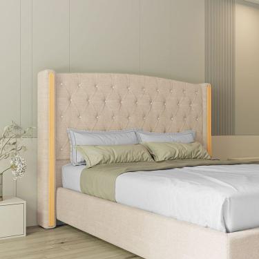 Imagem de Cabeceira Estofada Zircônio Casal 140 Cm Linho Bege Sonhar Estofados
