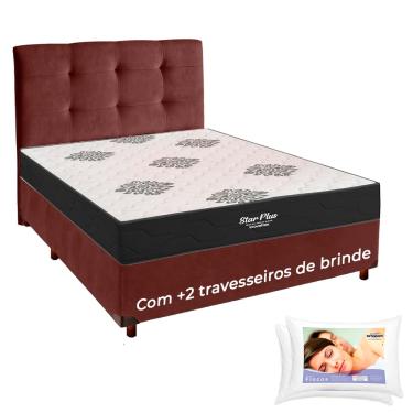 Imagem de Kit Cama Box + Cabeceira + Colchão Casal Molas Ensacadas Star Plus + 2 Travesseiros Ort...