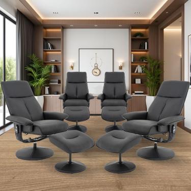 Imagem de Kit 4 Poltronas De Massagem Reclinável Giratória Detroit Couro Sintético Preto Laura Lar