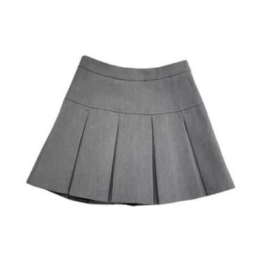 Imagem de Saia Mini Plissada Cinza De Cintura Alta Para Mulheres, Moda Vintage K