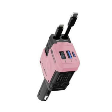 Imagem de Carregador de carro BLESSOURCE 4 em 1 retrátil 66 W Fast Pink