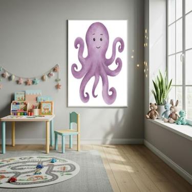 Imagem de Quadro Decorativo Polvo Roxo Infantil 70x50cm Mold Branca - Quadros On