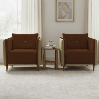 Imagem de Kit 2 Poltronas Decorativa Para Sala Recepção Consultório Aviv Luxo Corino e Linho