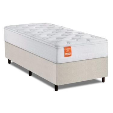 Imagem de Cama Box Colchão Solteiro Molas Ensacadas Real 88x188x65cm Linho Branco Inducol - Supor...