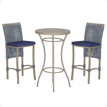 Imagem de Mesa Bistrô e 2 Banquetas Roma Fendi Corda Náutica Estofado 10 Trama O
