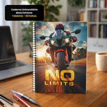 Imagem de Caderno Universitário Moto Extreme 1 Matéria 80 Folhas Capa Dura Escol