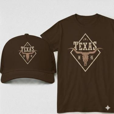 Imagem de Kit Country Camiseta + Bone Texas 100% Algodão P ao G3 Plus Size Mascu