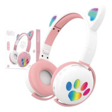 Imagem de Headset Fone De Ouvido Sem Fio Led Orelha Gato Headphone - Alwy, Rosa
