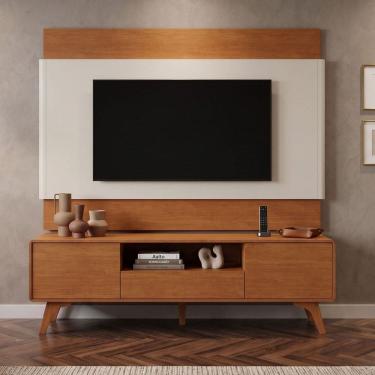 Imagem de Rack com Painel para Tv até 65 Polegadas 185cm X 187cm 100% Mdf e Pés em Madeira Maciça...