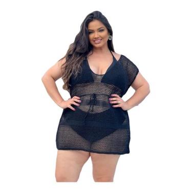 Imagem de Saída De Praia Ilhós Tricot Plus Size Grande - PLUS MESMO E DAÍ, Preto