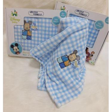 Imagem de Manta / Cobertor Bordada Jolitex Disney Bebe Mickey Sorriso, Azul-clar