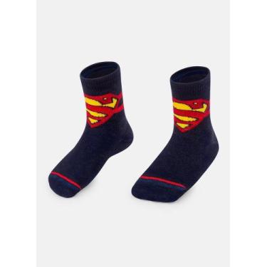 Imagem de Meia Bebê Puket Menino Soquete Cano Médio Superman Azul Marinho 15 a 1