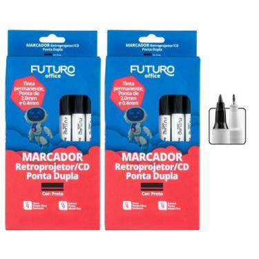 Imagem de Kit Com 20 Unidades Marcador Permanente Retroprojetor Ponta Dupla Plás