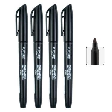 Imagem de Kit com 4 unidades Caneta Permanente Marcadora Slim Ponta Fina Para Or