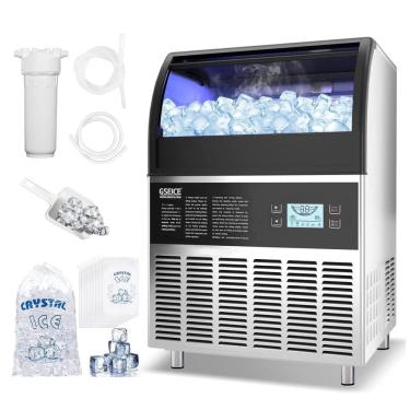 Imagem de Máquina de Gelo Profissional Autônoma Produz 90 kg em 24H Aço Inoxidável, 590W 110V, GSEICE, Prata