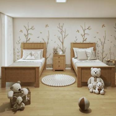 Imagem de Kit Quarto Infantil 3 Peças com 2 Camas Solteiro e Mesa de Cabeceira A