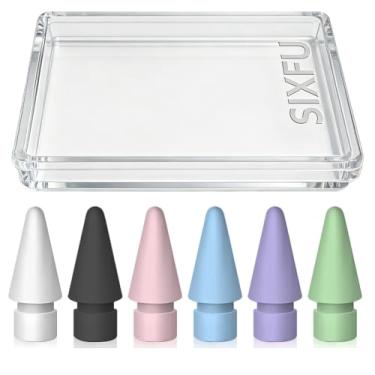 Imagem de SIXFU 6 pontas de cores para Apple Pencil, ponta de caneta Apple compatível com iPad Pencil com capa para Apple Pencil Pro/USB-C/ iPencil/1ª geração/2ª geração (branco, preto, rosa, azul, roxo, verde)