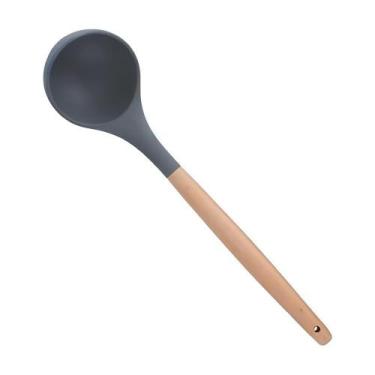 Imagem de Concha de Silicone com Cabo de Madeira Funda Caldos Molhos 31cm - BIGS