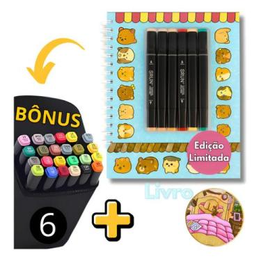 Imagem de Kit Livro De Colorir Fofo e Divertido + Canetinhas 6 Cores - Otemu, Ma