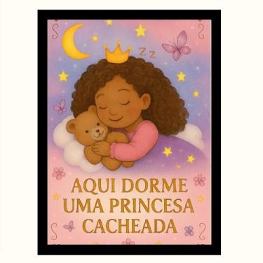 Imagem de Quadro infantil menina"Aqui dorme uma princesa cacheada" - TraçosArt
