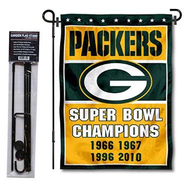 Imagem de WinCraft Green Bay Packers 4 Time Champions Garden Flag and Pole Stand Holder