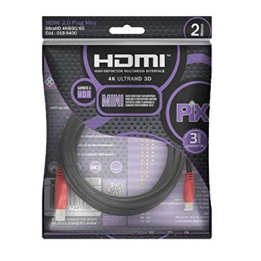 Imagem de Cabo Mini Hdmi para Hdmi 2 Metros 2.0 Ultrahd 4k 3d 19 Pinos Pix Chip Sce 018-9400