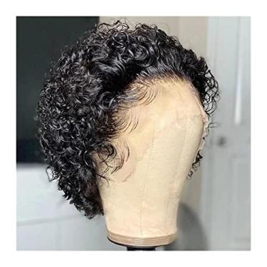 Imagem de XUE JUAN 1983 Perucas com corte Pixie Peruca de cabelo humano brasileiro de 15 cm, perucas de renda transparente, 150% de densidade em T, peruca de cabelo humano frontal com tela para mulheres, perucas com renda