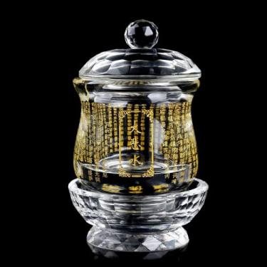 Imagem de KANGDIA Copo de água budista grande compaixão budista 13 x 7,5 cm copo de água sagrada para casa copo de cristal