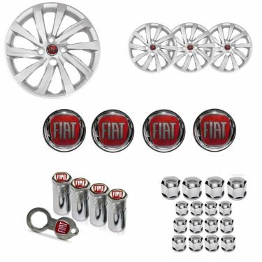 Imagem de Jogo Calota Aro 14 Nova Strada 2021 Fiat + Emblema Resinado + Tampa Ventil + Capa Parafuso