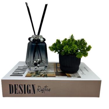 Imagem de Livro decorativo Design + vaso preto + difusor de vidro