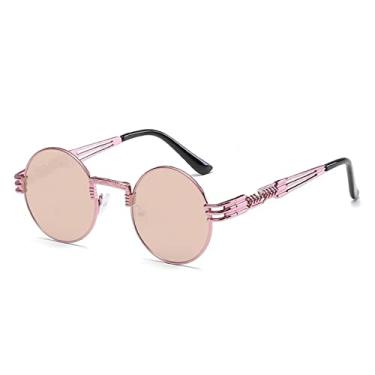 Imagem de Fashion Retro Steampunk Round Metal Sunglasses for Men Women Double Spring Leg Colorful Eyewear Punk Glasses UV400,N20 Pink BarbiePink,China