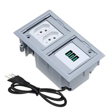 Imagem de Caixa De Tomada 4 Blocos Embutir 2 Tomadas 20A 3 USB 5.2A COR:CINZA