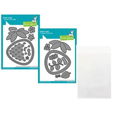 Imagem de Lawn Fawn Outside in Stitched Strawberries Dies and Stitched Strawberry Frame Dies (LF2808, LF2809), 2 conjuntos de matrizes mais 1 bolso de armazenamento de carimbo/matriz, pacote com 3 itens