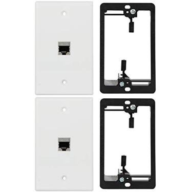 Imagem de Placa de parede Wi4You Cat6 1 porta, placa de parede keystone RJ45 branca + suporte de montagem de baixa tensão + acoplador fêmea CAT6A totalmente blindado para conexões de fiação de dispositivos Internet (CAT6A-1port, 2 unidades)