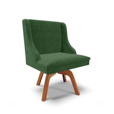 Imagem de Cadeira Suede Verde Giratória De Madeira