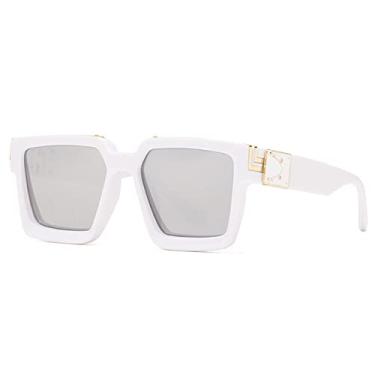 Imagem de Óculos de sol quadrados retrô femininos masculinos óculos de sol superdimensionados óculos de luxo designer para mulheres vintage tons gafas, branco prata, um